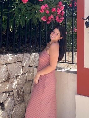 VRG Girl pink and green gingham Maxi dress